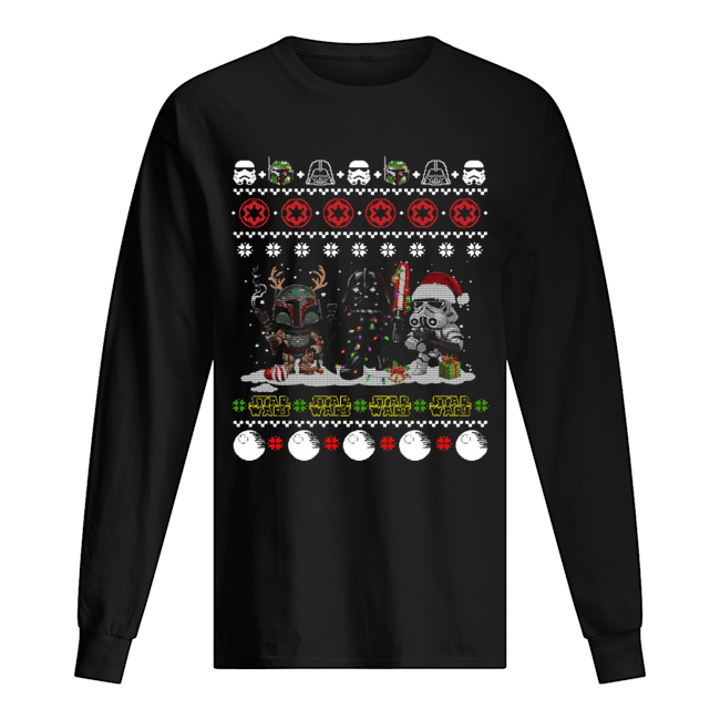 Darth Vader R2D2 Boba Fett chibi ugly christmas Long Sleeved T-shirt 