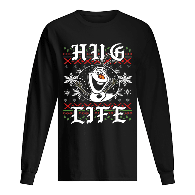 Disney Frozen Olaf Hug Life Ugly Christmas Sweater Style Long Sleeved T-shirt 