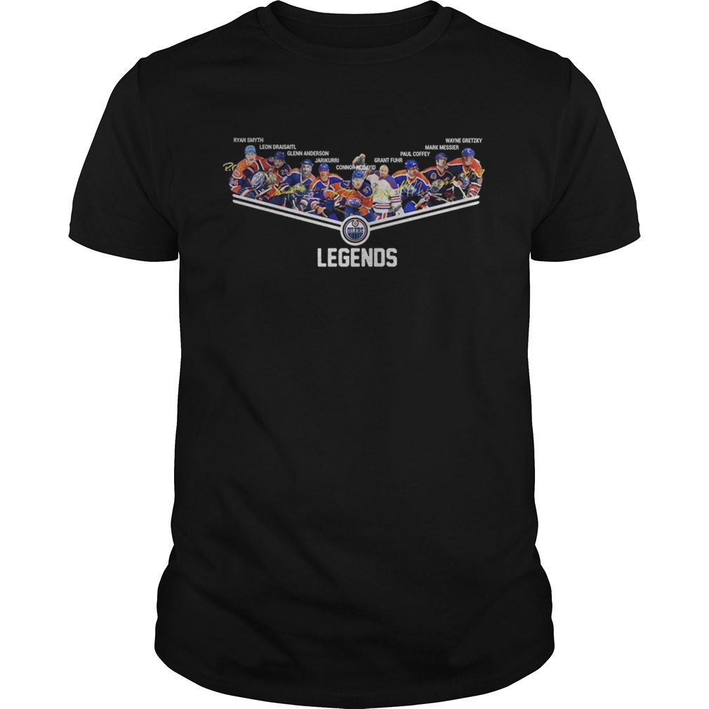 Edmonton Oilers Ryan Smith Leon Draisaitl Glenn Anderson Grant Fuhr Legends Signatures shirt