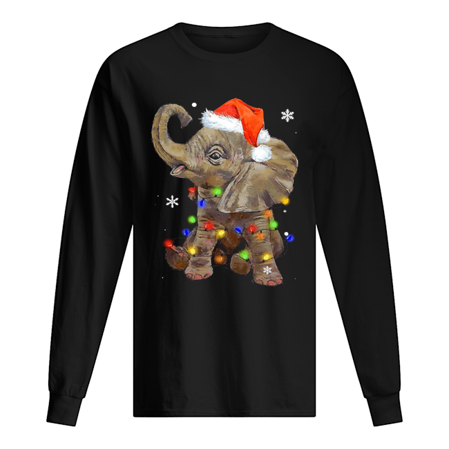 Elephant Santa Christmas Light Long Sleeved T-shirt 