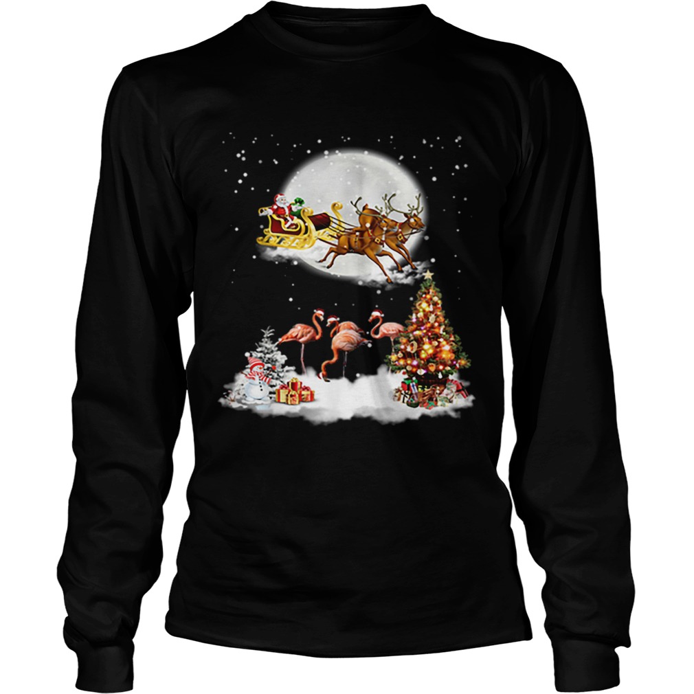 Flamingo Christmas Santa Riding Reindeer LongSleeve