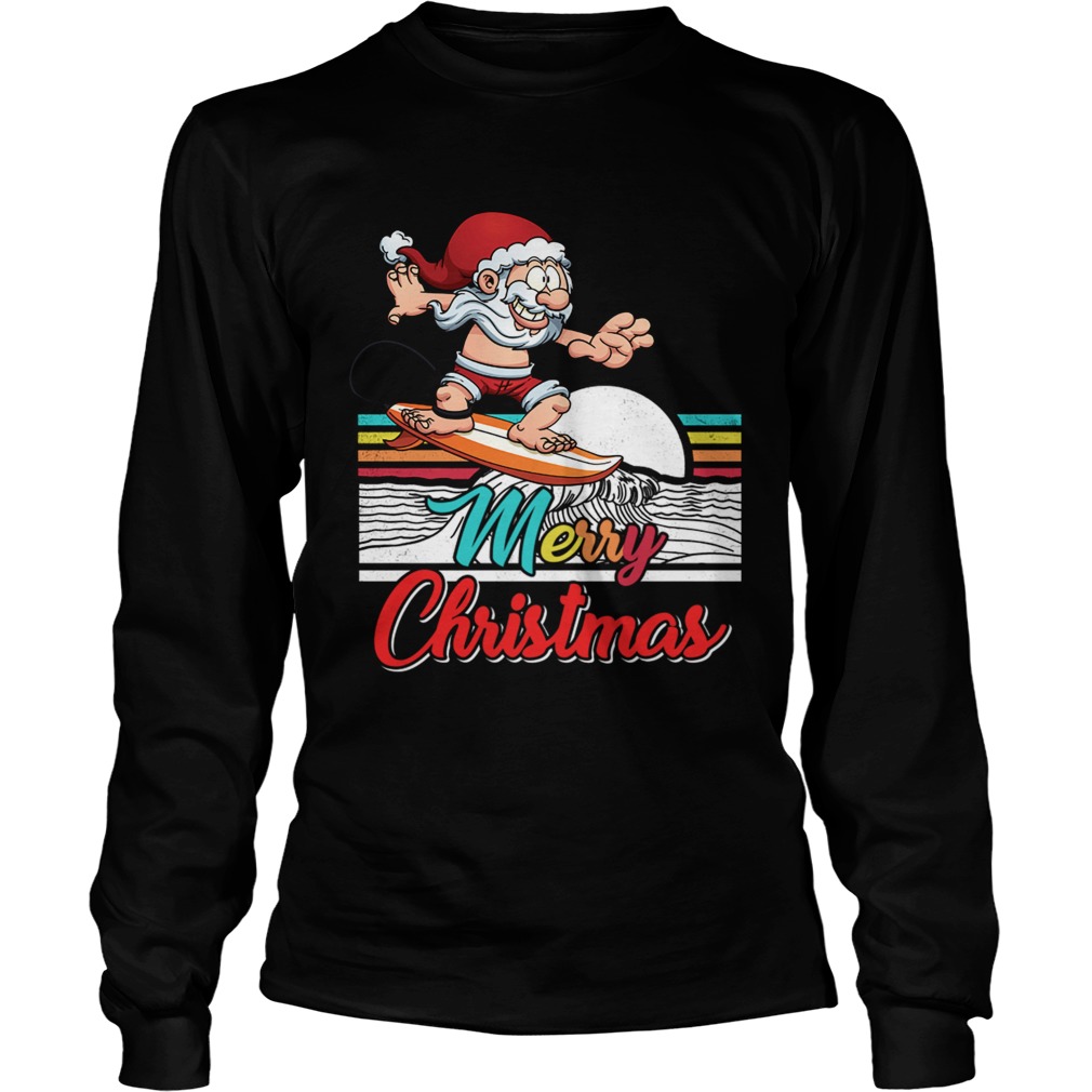 Funny Surfing Santa Claus Hawaiian Christmas Women Men Gift LongSleeve