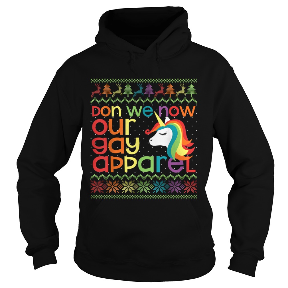 Gay Christmas Rainbow Unicorn Don We Now Our Gay Apparel Hoodie