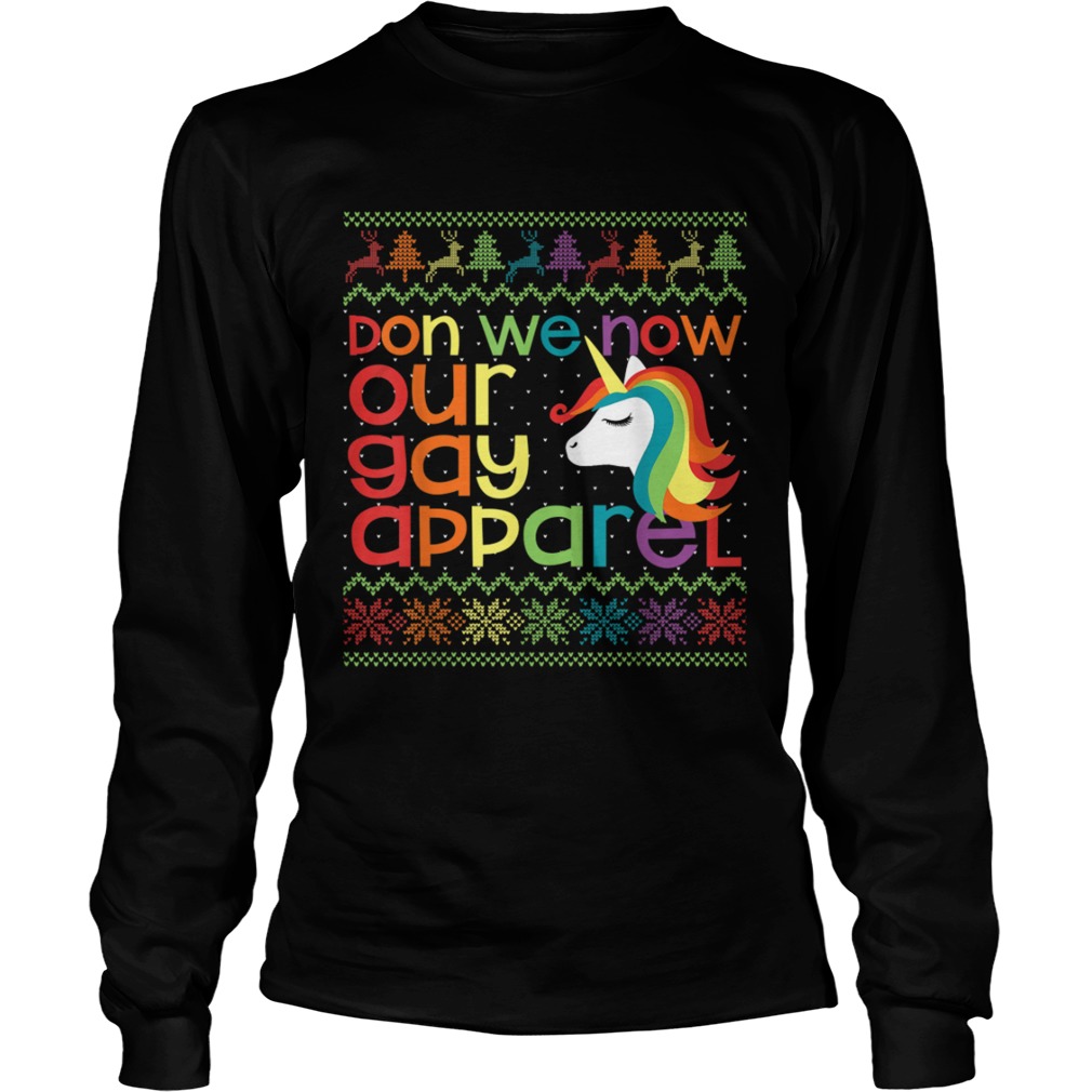 Gay Christmas Rainbow Unicorn Don We Now Our Gay Apparel LongSleeve