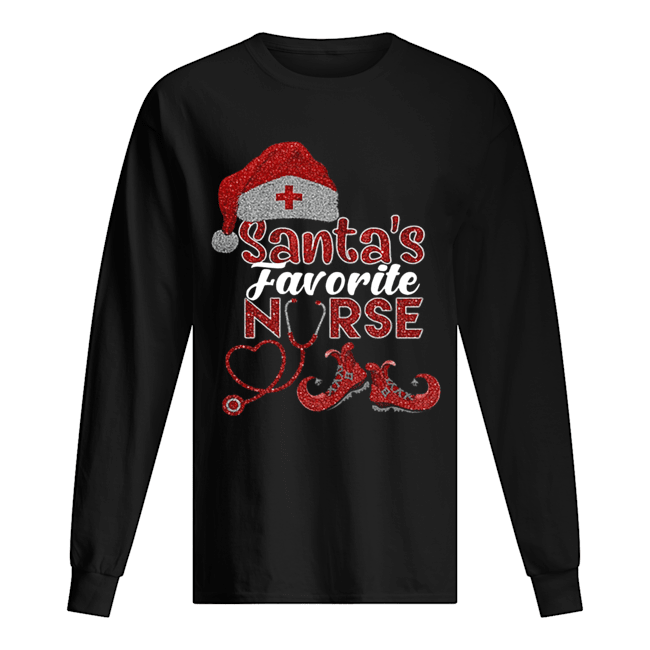 Glitter Santa's Favorite Nurse Christmas Long Sleeved T-shirt 