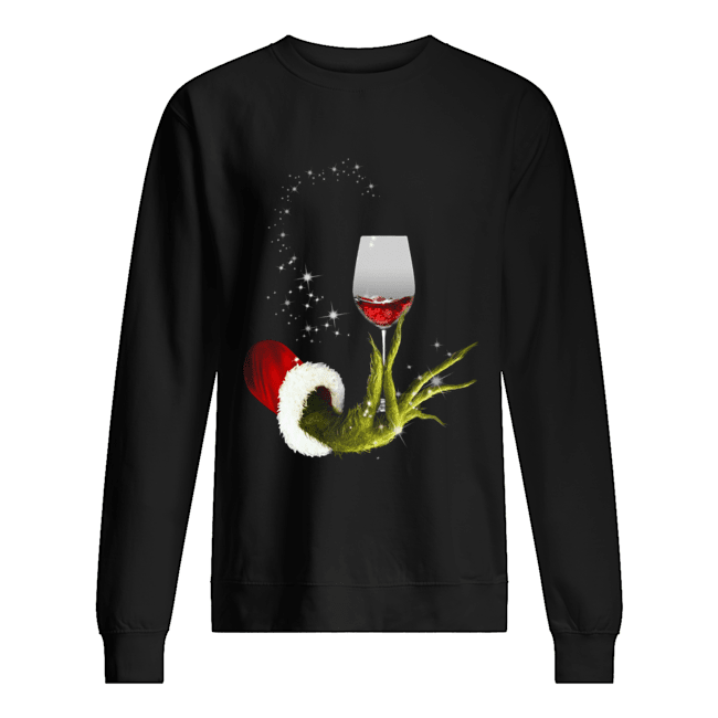 Grinch Hand Holding Glass of Wine Unisex Sweatshirt