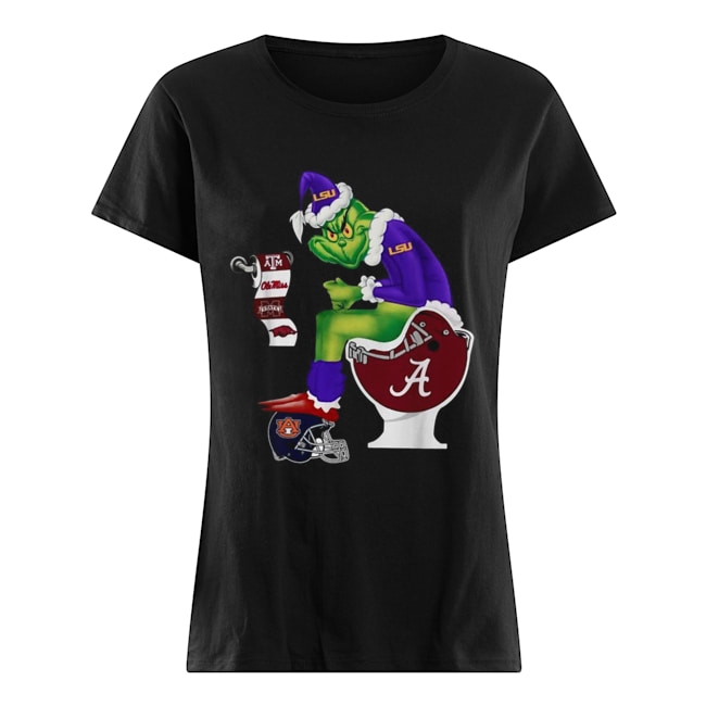 Grinch Santa Alabama Crimson Tide Sitting LSU Tigers Toilet Auburn Tigers Texas A&M Aggies Classic Women's T-shirt