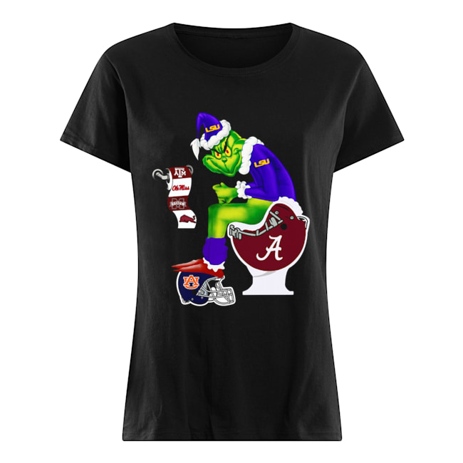 Grinch Santa Alabama Crimson Tide Sitting LSU Tigers Toilet Auburn Tigers Texas A&M Aggies Classic Women's T-shirt