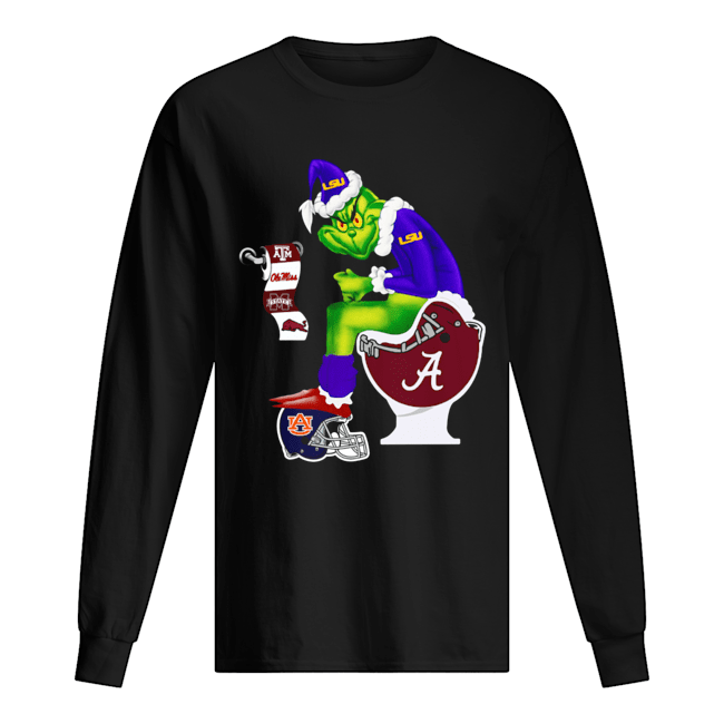 Grinch Santa Alabama Crimson Tide Sitting LSU Tigers Toilet Auburn Tigers Texas A&M Aggies Long Sleeved T-shirt 