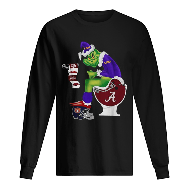 Grinch Santa Alabama Crimson Tide Sitting LSU Tigers Toilet Auburn Tigers Texas A&M Aggies Long Sleeved T-shirt 