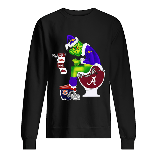 Grinch Santa Alabama Crimson Tide Sitting LSU Tigers Toilet Auburn Tigers Texas A&M Aggies Unisex Sweatshirt