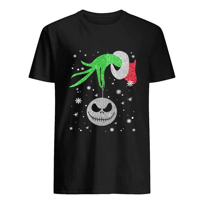 Grinch hand holding Jack Skellington Christmas shirt