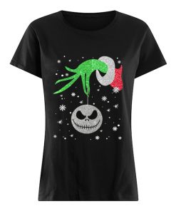 Grinch hand holding Jack Skellington Christmas  Classic Women's T-shirt