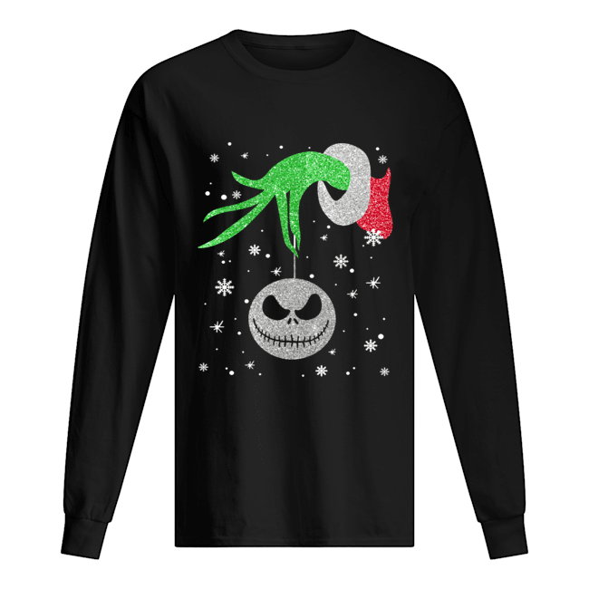 Grinch hand holding Jack Skellington Christmas Long Sleeved T-shirt 