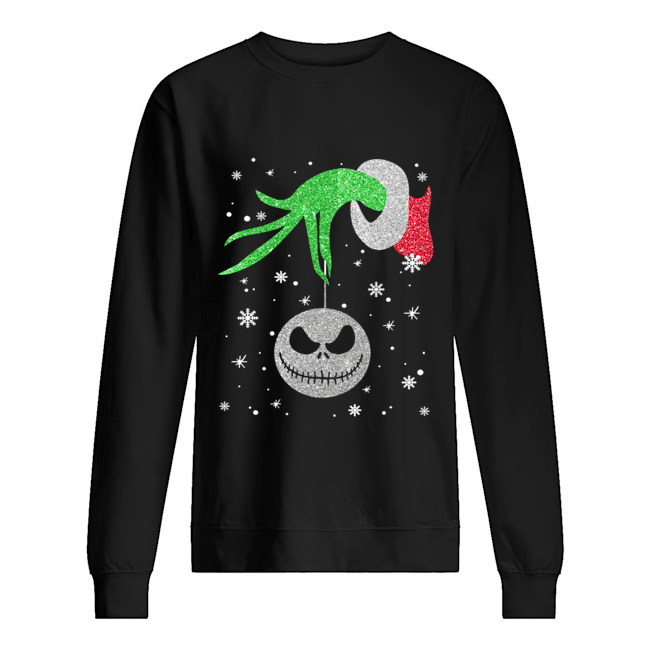 Grinch hand holding Jack Skellington Christmas Unisex Sweatshirt