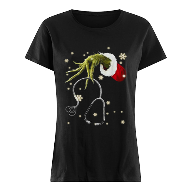 Grinch holding Headphone nurse Classic Women's T-shirt