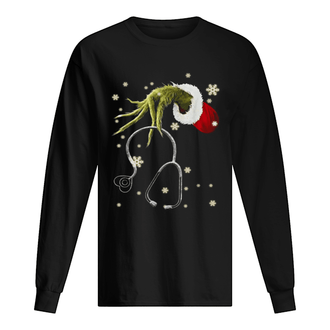 Grinch holding Headphone nurse Long Sleeved T-shirt 