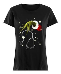 Grinch’s Hand Holding Nurse Stethoscope Christmas  Classic Women's T-shirt