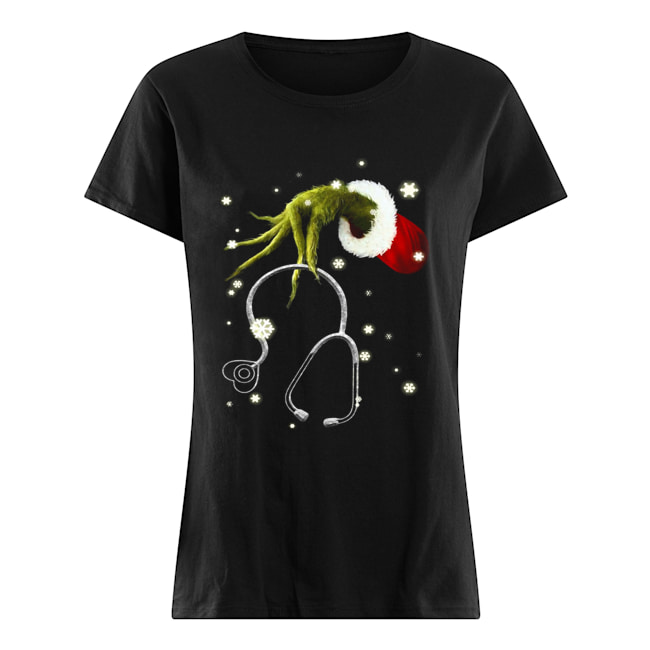 Grinch’s Hand Holding Nurse Stethoscope Christmas Classic Women's T-shirt