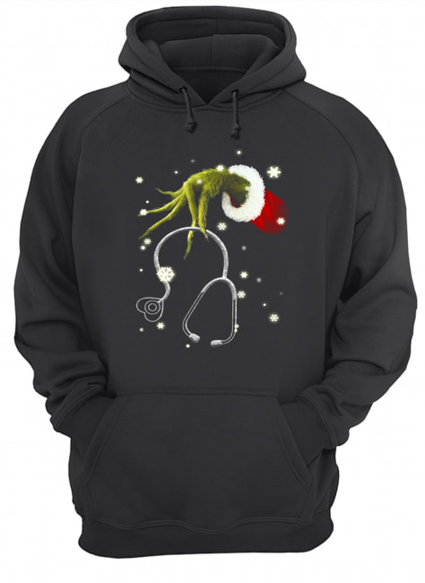 Grinch’s Hand Holding Nurse Stethoscope Christmas Unisex Hoodie