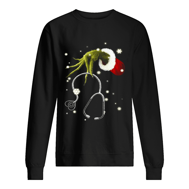 Grinch’s Hand Holding Nurse Stethoscope Christmas Unisex Sweatshirt