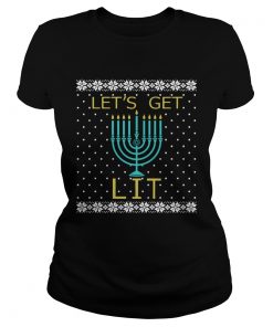 Hanukkah Lets Get Lit Christmas Sweater  Classic Ladies