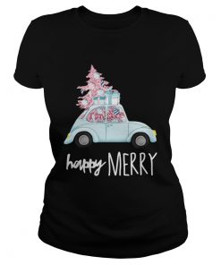 Happy Merry Vintage Car Christmas Holiday Pink Xmas Tree  Classic Ladies