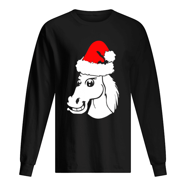 Horse Christmas Santa Hat Long Sleeved T-shirt 