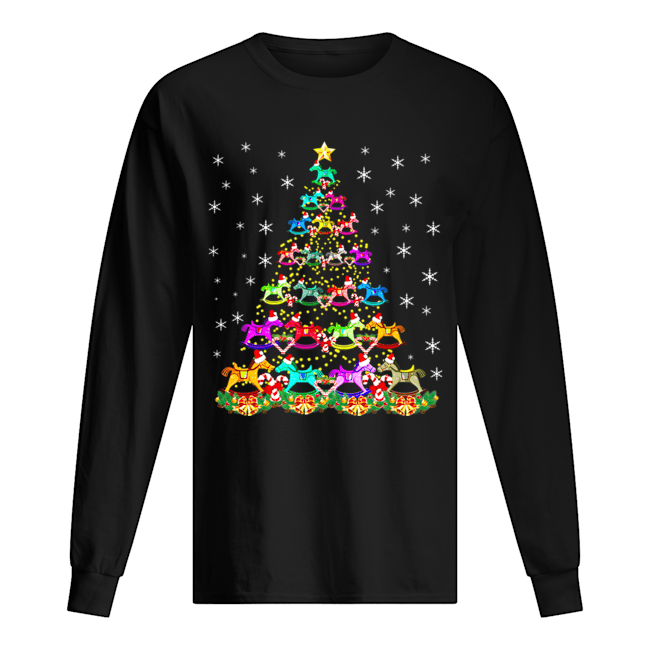 Horse Christmas Tree Candy Cane Gift Long Sleeved T-shirt 