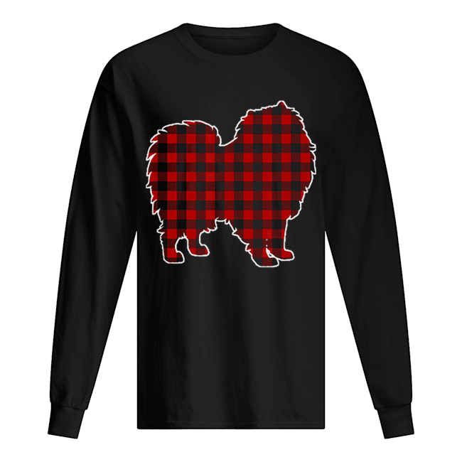 Keeshond Christmas Dog Buffalo Plaid Long Sleeved T-shirt 