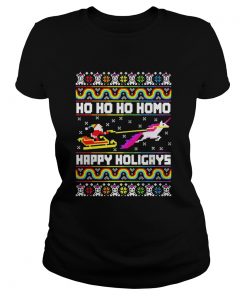 LGBT Santa riding Unicorn ho ho ho homo happy holigays Christmas  Classic Ladies