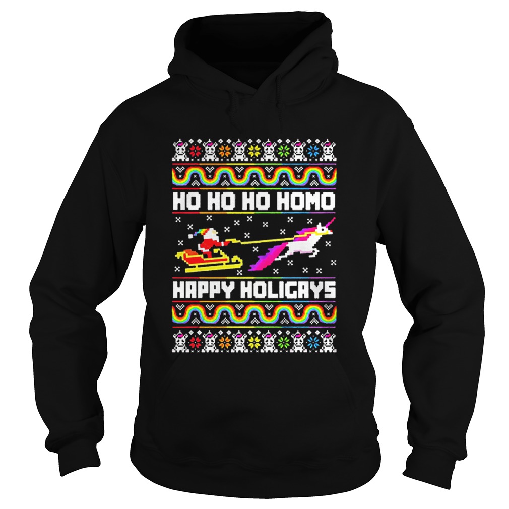 LGBT Santa riding Unicorn ho ho ho homo happy holigays Christmas Hoodie