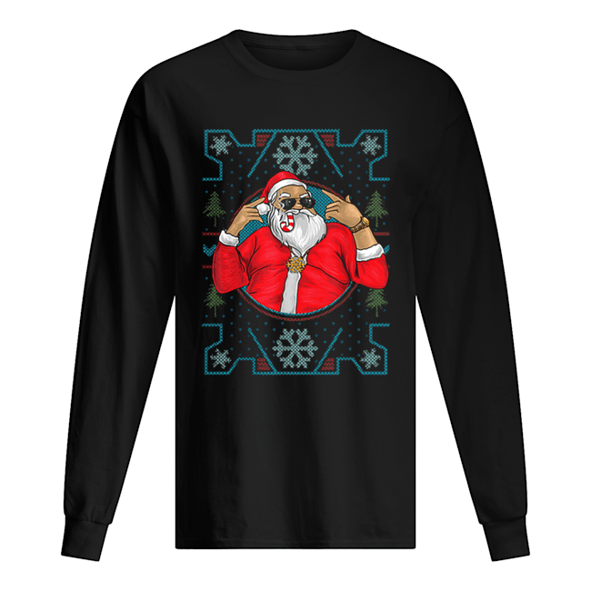 Mens Funny Dirty Rapper Santa Christmas Long Sleeved T-shirt 