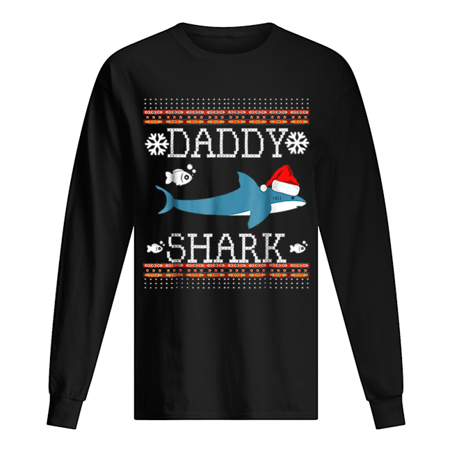 Mens Matching Family Christmas Pajamas Shirts-Daddy Shark Long Sleeved T-shirt 