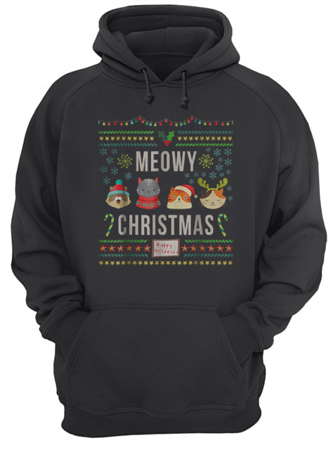 Meowy Christmas Cat Lover Tacky Ugly Christmas Party Unisex Hoodie