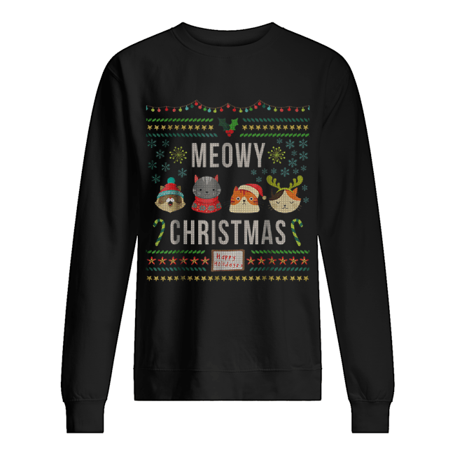 Meowy Christmas Cat Lover Tacky Ugly Christmas Party Unisex Sweatshirt