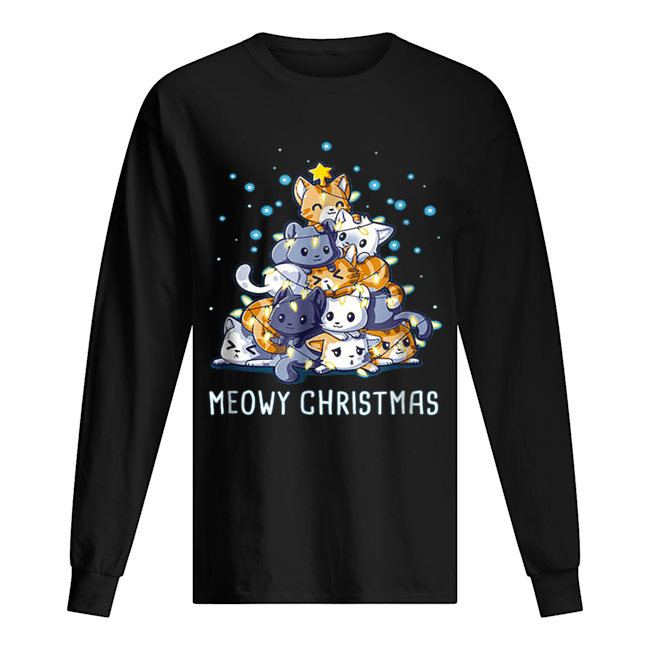 Meowy Christmas Cat Tree Long Sleeved T-shirt 