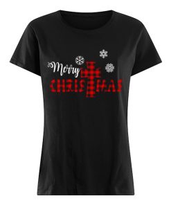 Merry Christmas Christ Buffalo Plaid Xmas  Classic Women's T-shirt