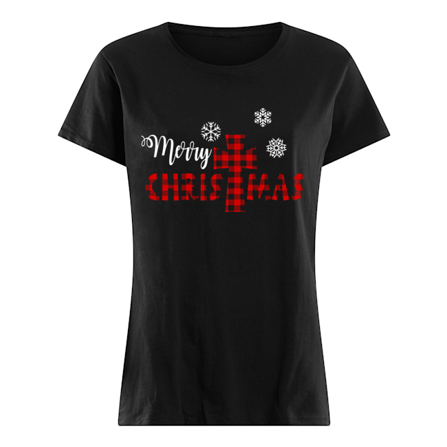 Merry Christmas Christ Buffalo Plaid Xmas Classic Women's T-shirt