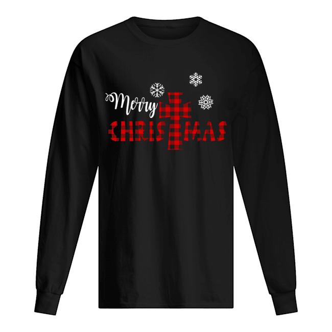 Merry Christmas Christ Buffalo Plaid Xmas Long Sleeved T-shirt 