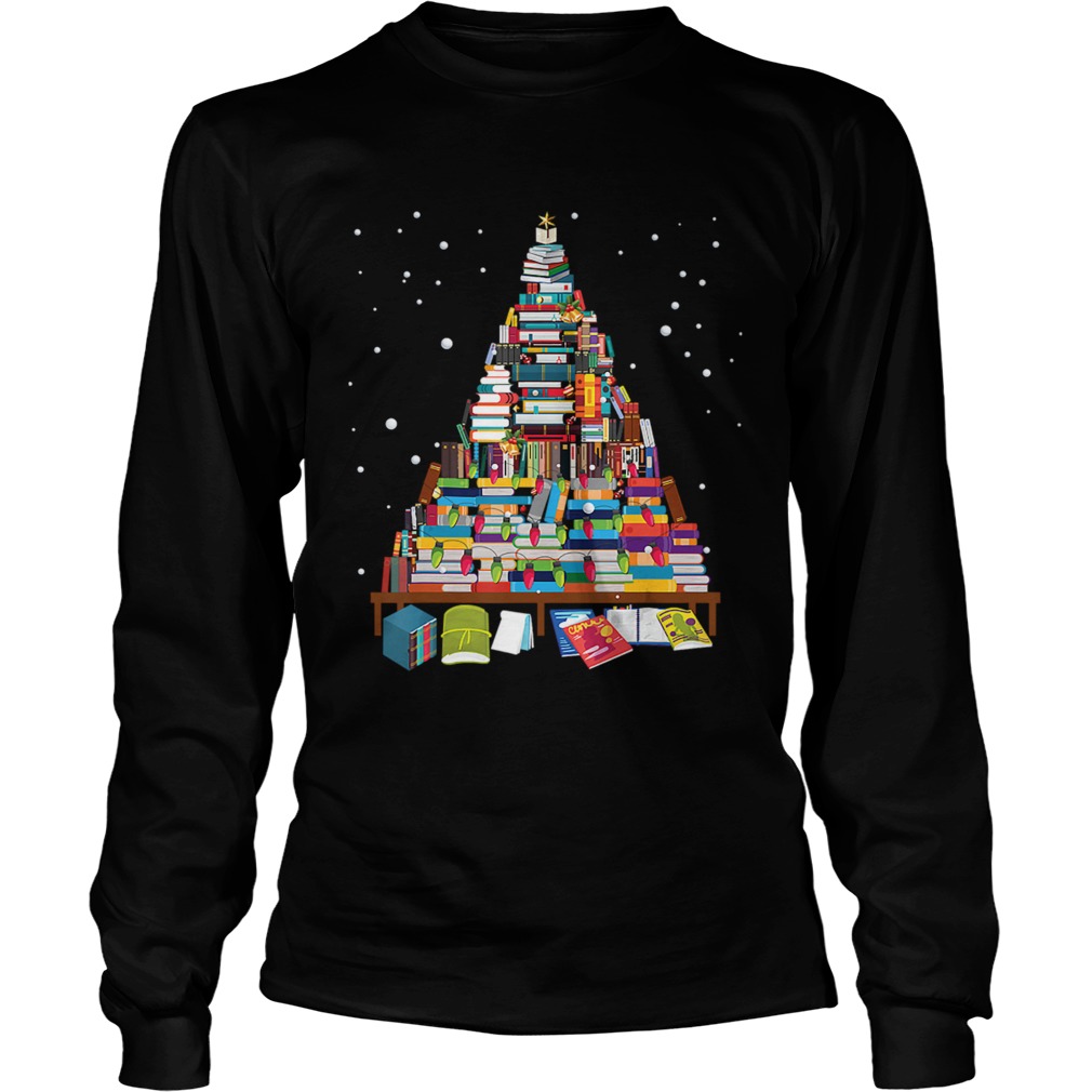 Merry Christmas Library Tree Gift For Book Lover Librarian LongSleeve