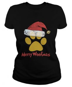 Merry Woofmas Christmas Paw Print Santa Hat Xmas Dog  Classic Ladies