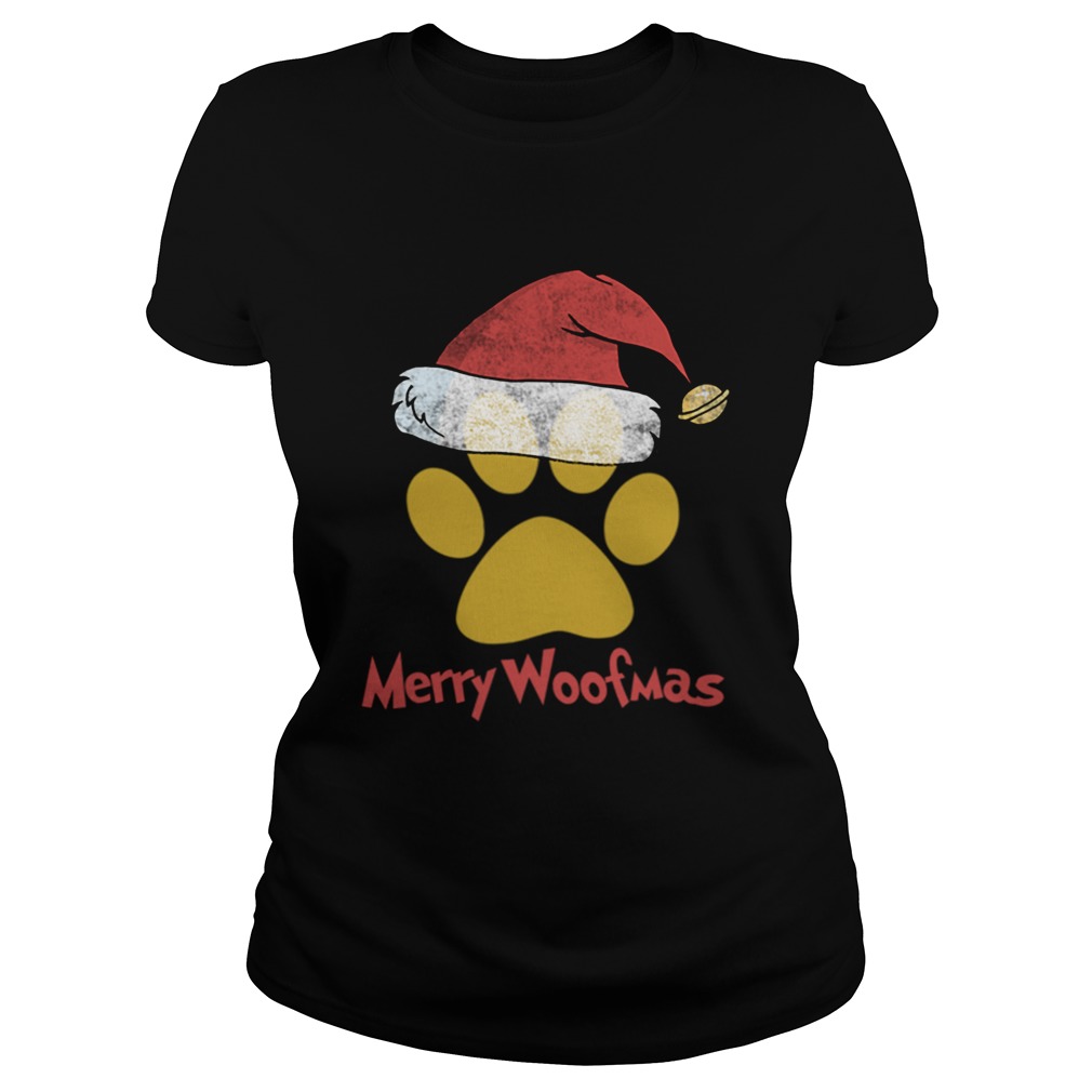 Merry Woofmas Christmas Paw Print Santa Hat Xmas Dog Classic Ladies