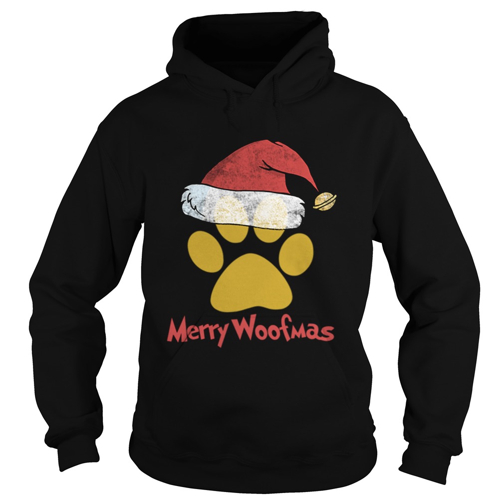 Merry Woofmas Christmas Paw Print Santa Hat Xmas Dog Hoodie