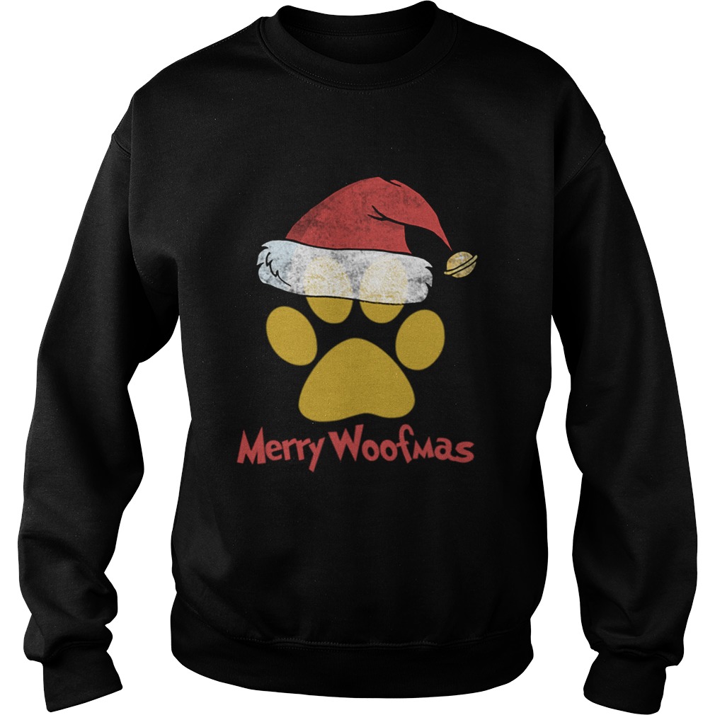 Merry Woofmas Christmas Paw Print Santa Hat Xmas Dog Sweatshirt