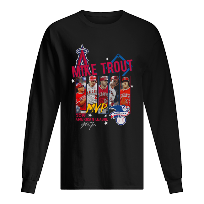 Mike Trout Los Angeles Angels MVP American League 2019 Signature Long Sleeved T-shirt 