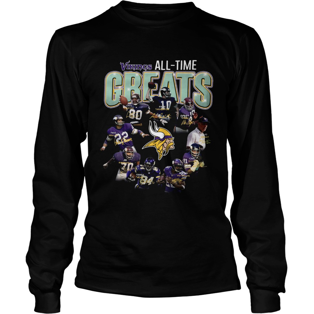 Minnesota Vikings all time great players signatures LlMlTED EDlTlON LongSleeve