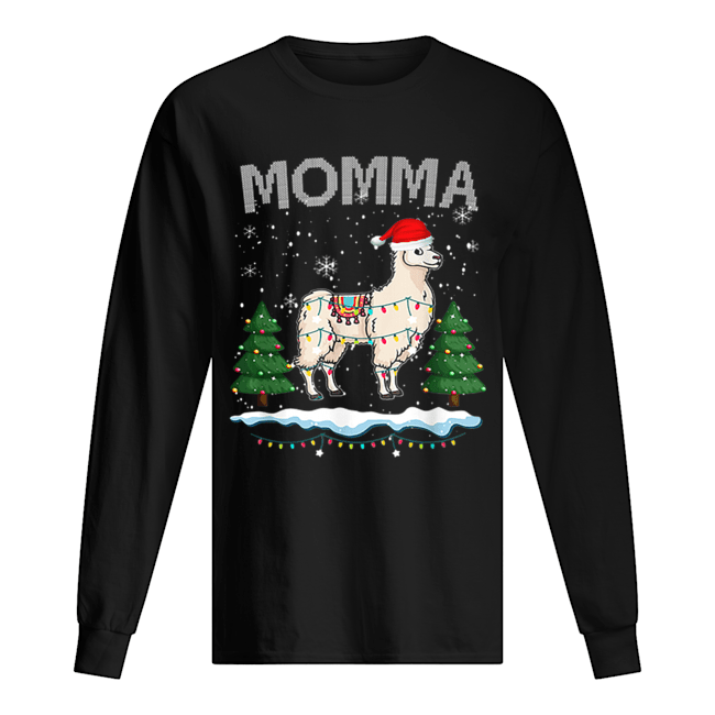 Momma Llama Christmas Funny Matching Family Pajama Gift Long Sleeved T-shirt 