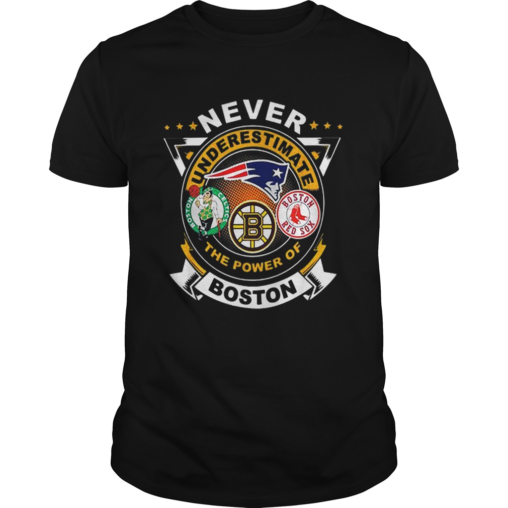 Never underestimate Patriots Celtics Bruins the power of Boston shirt