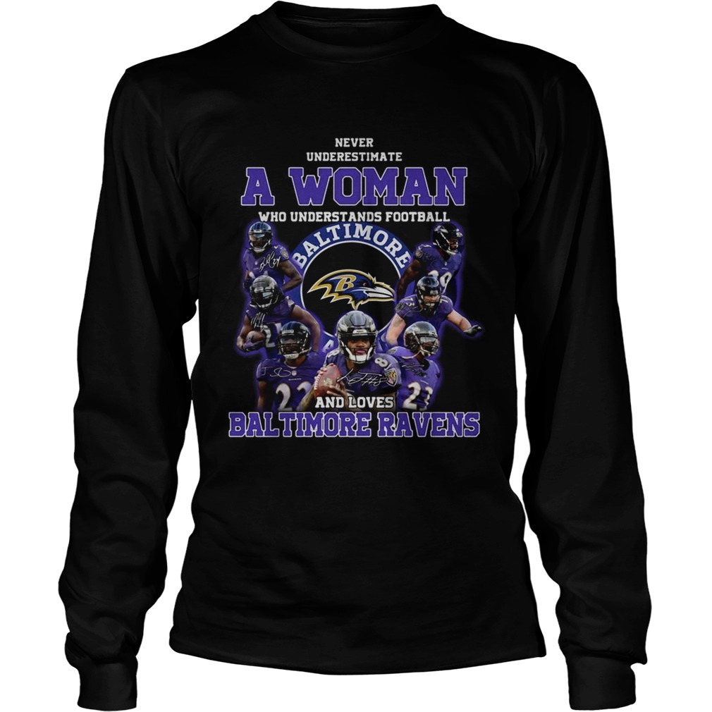 Never underestimate a woman who understands football and loves Baltimore Ravens LongSleeve